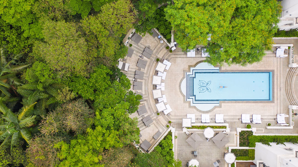 Drohnen Aufnahme vom Pool im Palacio Tangara