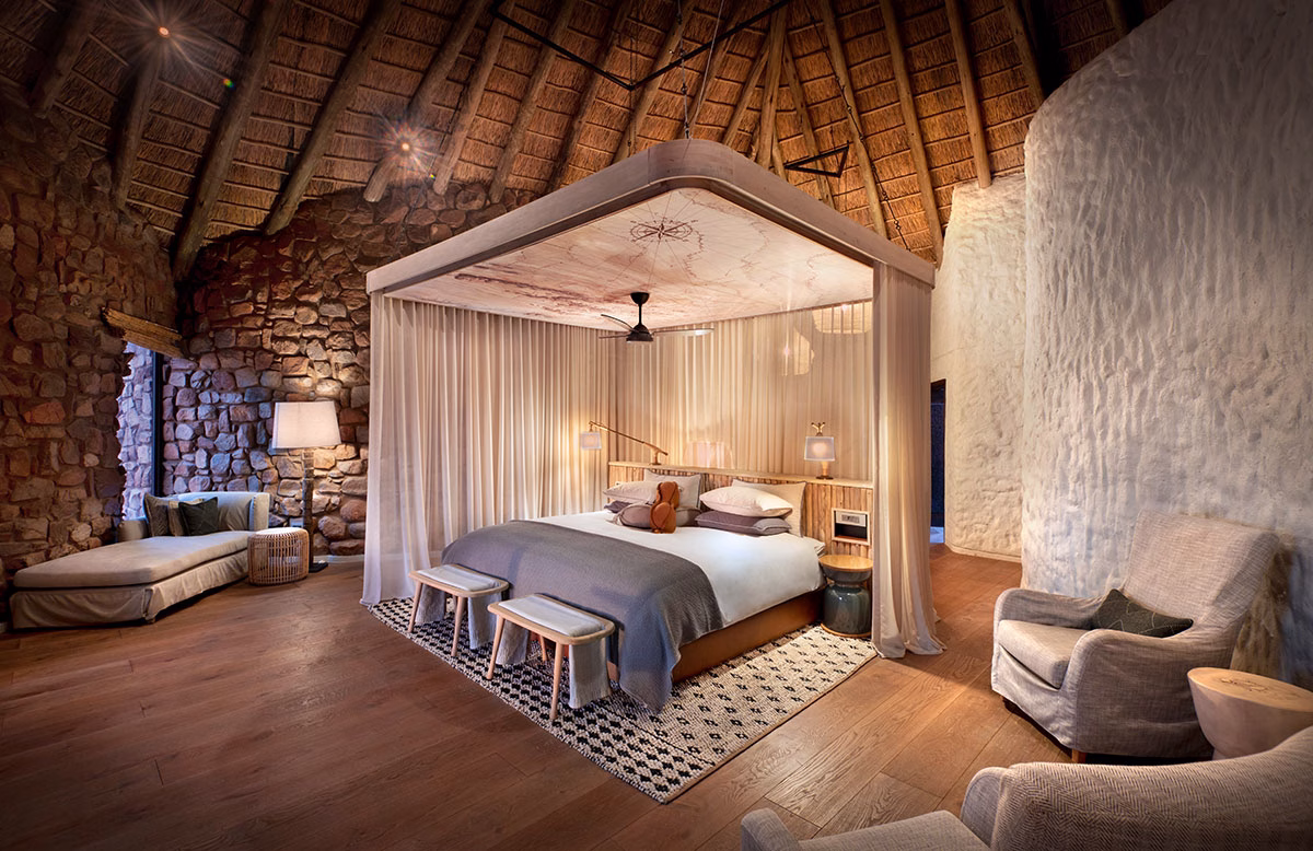 Motse Legae Schlafzimmer des Tswalo Kalahari Reserve