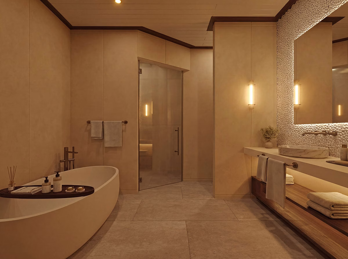 Badezimmer in der Beach Suite des Carlisle Bay