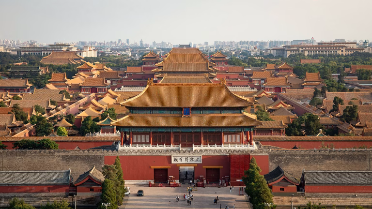 Blick auf die Verbotene Stadt in Peking, China