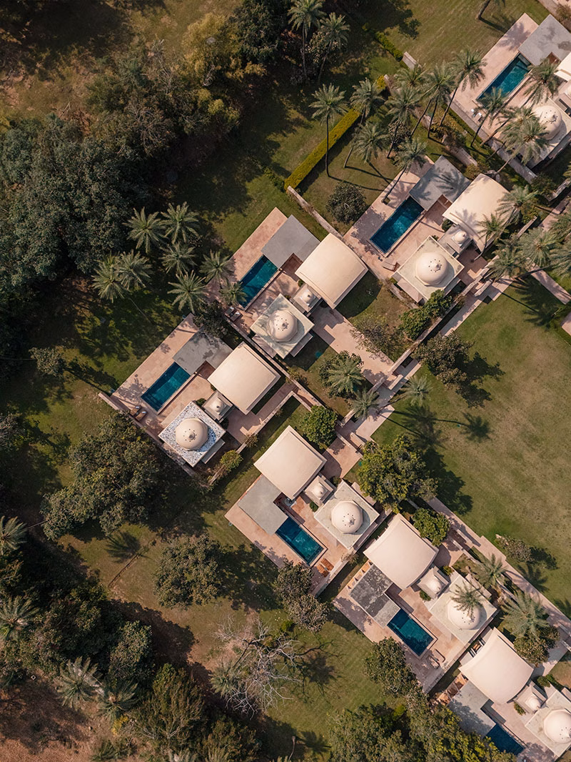 Amanbagh Hotel Vogelperspektive von oben auf die Suiten