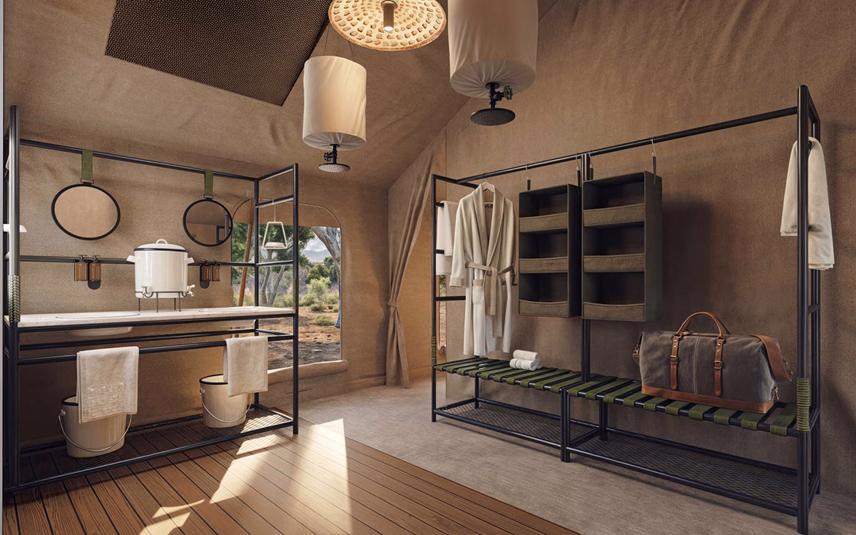 Badezimmer Zelt im andBeyond Nxabega Under Canvas